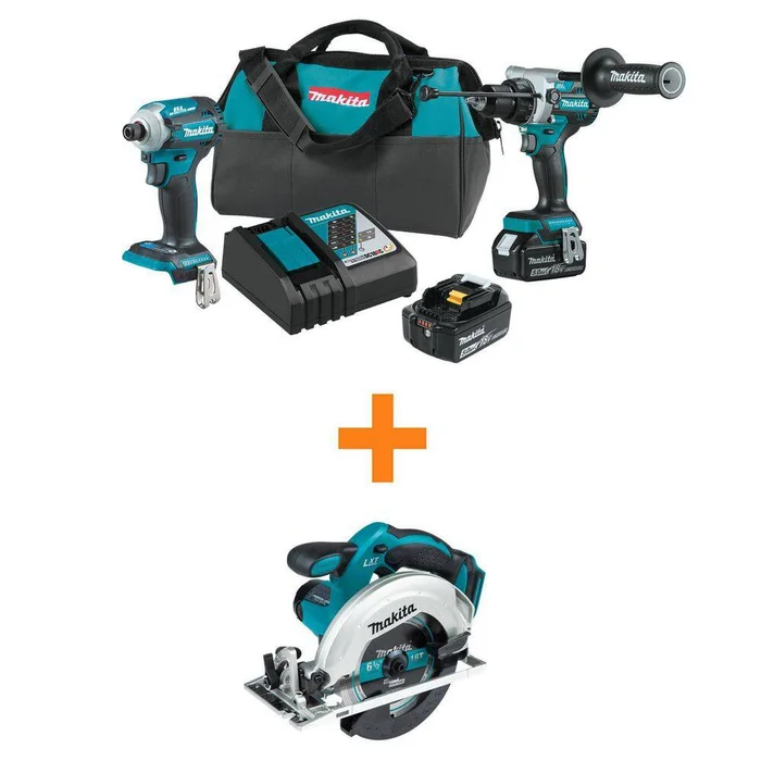 Makita 18V LXT Lithium-Ion Brushless Cordless Combo Kit 5.0 Ah (2-Piece) with bonus 18V LXT 6-1/2 in. Lightweight Circular Saw