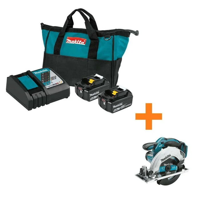 Makita BL1850BDC2XSS02 18V LXT Lithium-Ion Battery and Rapid Optimum Charger Starter Pack (5.0Ah) with bonus 18V LXT 6-1/2 in. Circular Saw