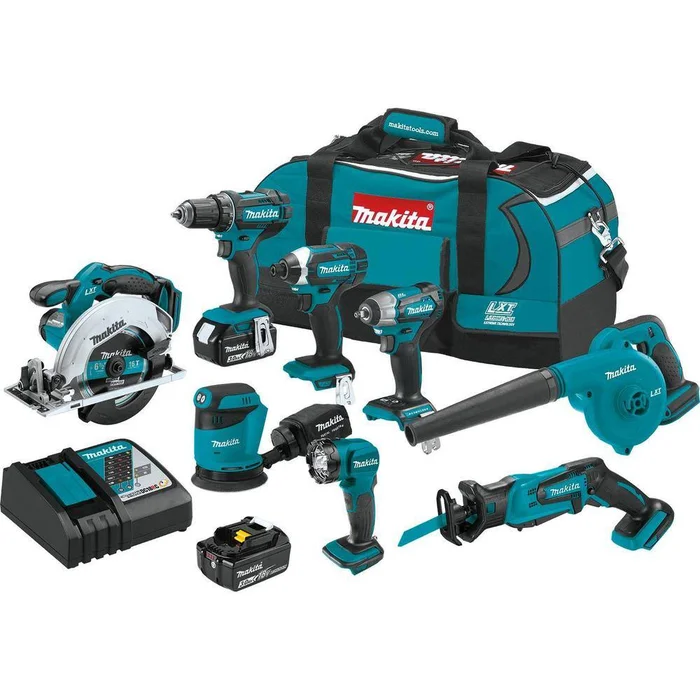 Makita XT801X1 18V LXT Lithium-Ion 8-Piece Kit Drill/ Impact Drvr/ Circ Saw/ Recip Saw/ Sander/ Impact Wrench/ Blower/ Light 3. 0Ah