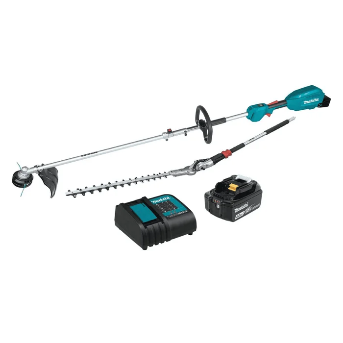 Makita XUX02SM1X2 18V LXT Brushless Cordless Couple Shaft Power Head Kit w/13″ String Trimmer & 20″ Hedge Trimmer Attachments (4.0Ah)