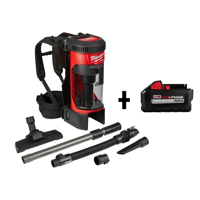 Milwaukee 0885-20-48-11-1880 M18 FUEL 18-Volt Lithium-Ion Brushless 1 Gal. Cordless 3-in-1 Backpack Vacuum with HIGH OUTPUT XC 8.0 Ah Battery