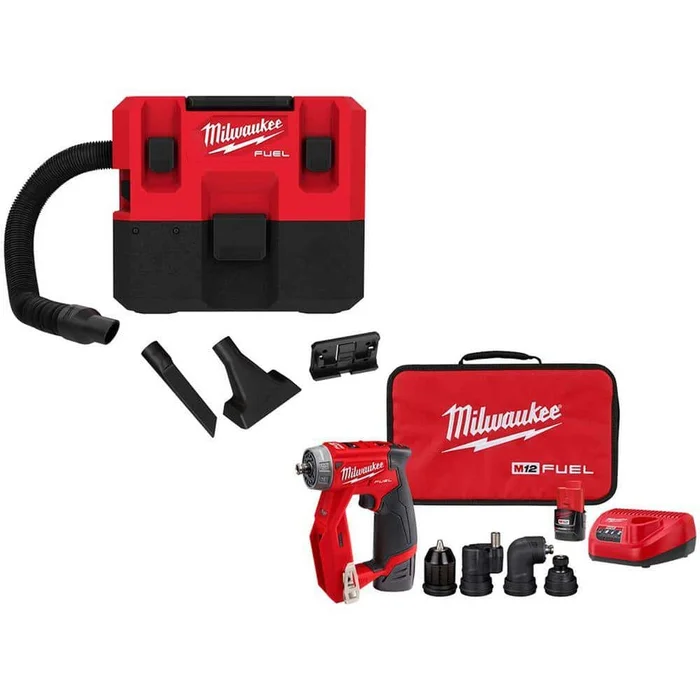 Milwaukee 0960-20-2505-22 M12 FUEL 12-Volt Lithium-Ion Cordless 1.6 Gal. Wet/Dry Vacuum with M12 FUEL 4-in-1 Installation 3/8 in. Drill Kit