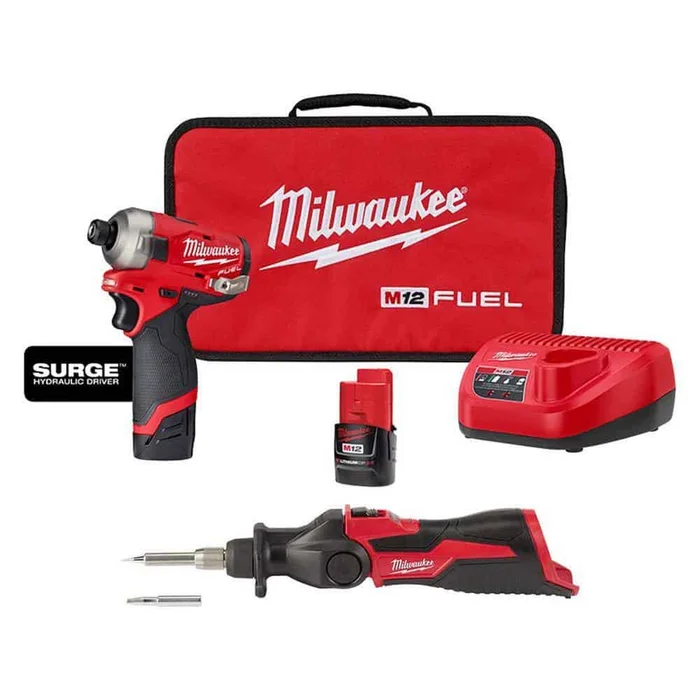 Milwaukee 2551-22-2488-20 M12 FUEL SURGE 12-Volt Lithium-Ion 1/4 in. Cordless Hex Impact Driver Compact Kit with M12 Soldering Iron