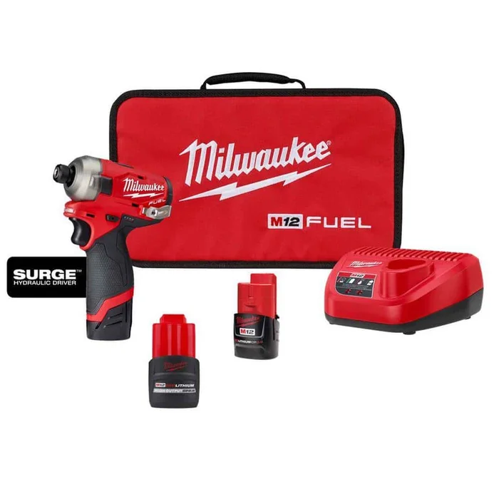 Milwaukee 2551-22-48-11-2425 M12 FUEL SURGE 12V Lithium-Ion Brushless Cordless 1/4 in. Hex Impact Driver Kit w/CP High Output 2.5 Ah Battery Pack