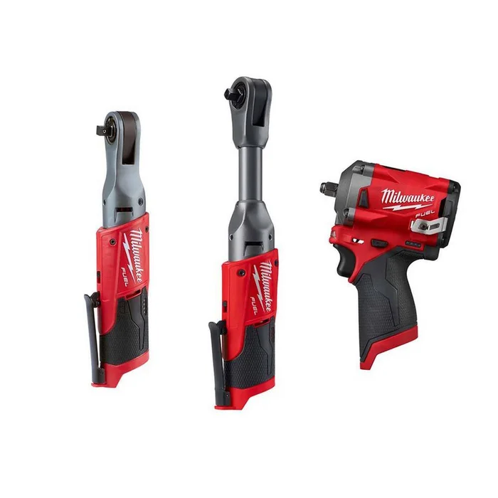 Milwaukee 2557-20-2560-20-2554-20 M12 FUEL 12V Lithium-Ion Brushless Cordless 3/8 in. Impact Wrench and 3/8 in. Ratchets Combo Kit (Tool-Only Kit)