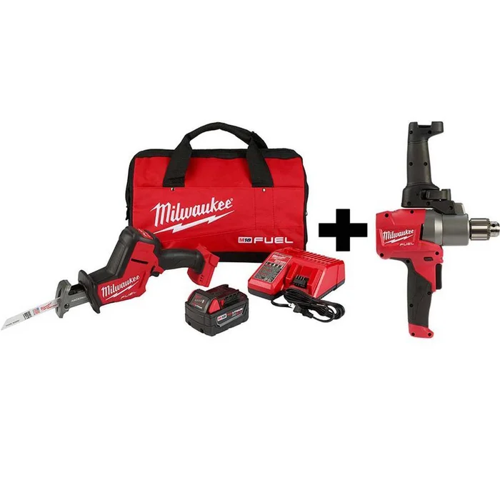 Milwaukee 2719-21-2810-20 M18 FUEL 18V Lithium-Ion Brushless Cordless HACKZALL Reciprocating Saw Kit W/ M18 FUEL 1/2 in. Mud Mixer