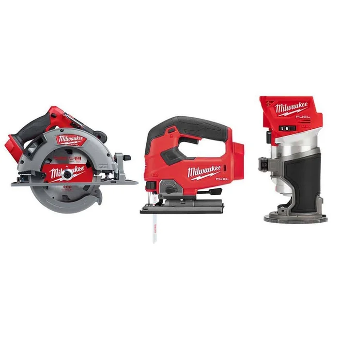 Milwaukee 2732-20-2737-20-2723-20 M18 FUEL 18V Lithium-Ion Brushless 7-1/4 in. Cordless Circular Saw/Jigsaw/Compact Router Combo Kit (3-Tool)
