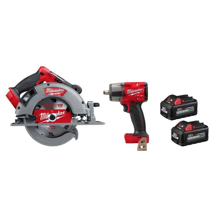 Milwaukee 2732-20-2962-20-48-11-1862 M18 FUEL 18V Lithium-Ion Brushless Cordless 7-1/4 in. Circular Saw & 1/2 in. Impact Wrench w/(2) 6.0Ah Batteries