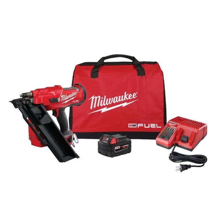 Milwaukee 2745-21 M18 FUEL 3-1/2 in. 18-Volt 30-Degree Lithium-Ion Brushless Cordless Framing Nailer Kit with 5.0 Ah Battery Charger, Bag