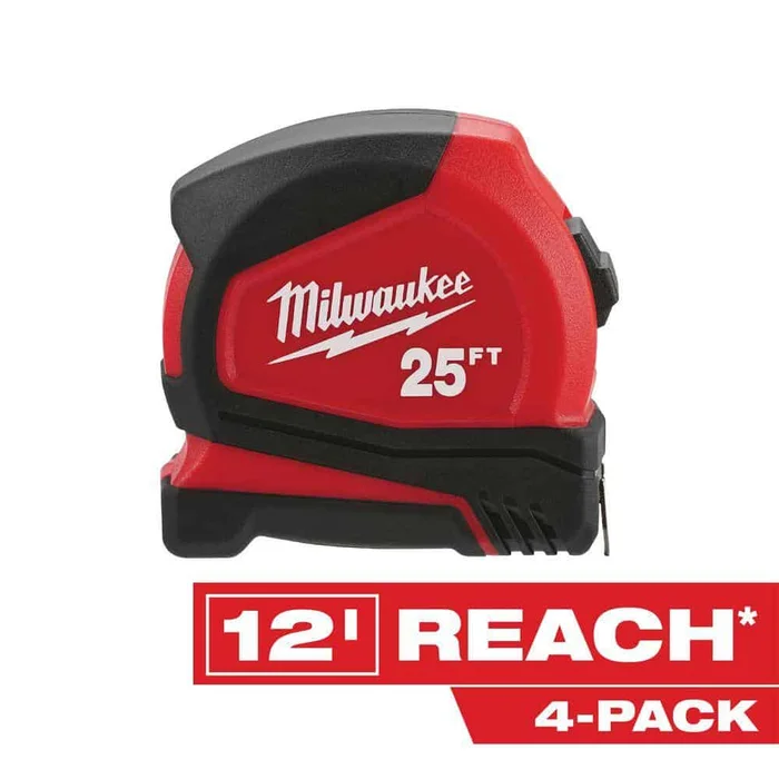 Milwaukee 48-22-6625-4X 25 ft. Compact Tape Measure (4-Pack)