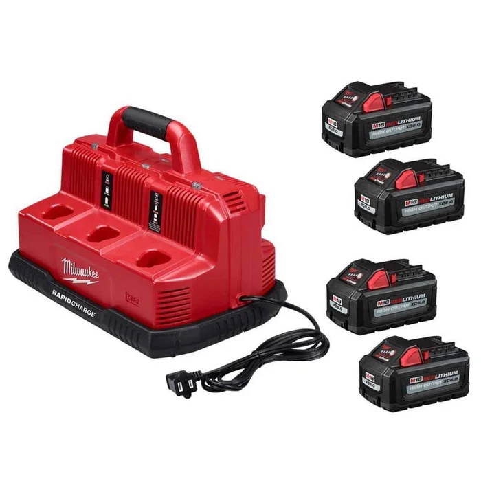 Milwaukee 48-59-1807-48-11-1862-48-11-1862 M18/M12 Multi-Voltage 6-Port Sequential Rapid Battery Charger w/(4) HIGH OUTPUT 6.0Ah Battery Pack
