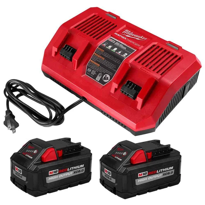 Milwaukee 48-59-1882 M18 18V Lithium-Ion Dual Bay Rapid Battery Charger w/ (2) 8Ah HIGH OUTPUT Batteries
