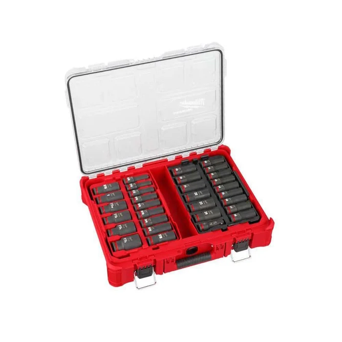 Milwaukee 49-66-6806 SHOCKWAVE Impact-Duty 1/2 in. Drive Metric and SAE Deep Well Impact PACKOUT Socket Set (31-Piece)