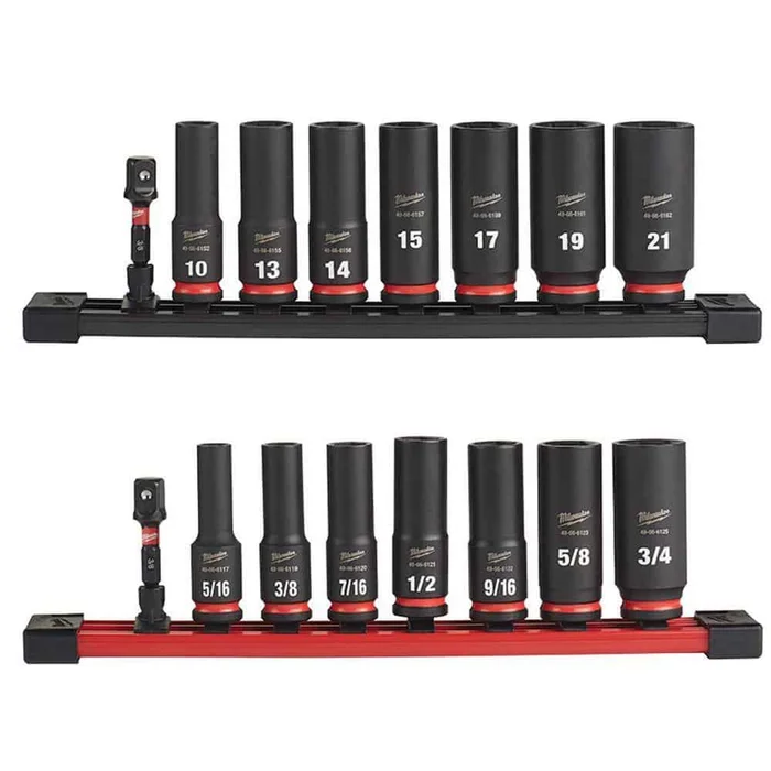 Milwaukee 49-66-7021-49-66-7024 SHOCKWAVE Impact Duty 3/8 in. Metric and SAE Deep Impact Rated Socket Set (16-Piece)