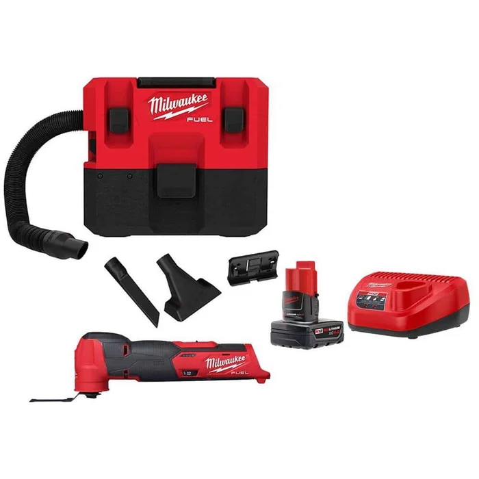 Milwaukee M12 FUEL 12-Volt Lithium-Ion Cordless 1.6 Gal. Wet/Dry Vacuum and Oscillating Multi-Tool with 4.0 Ah Battery and Charger