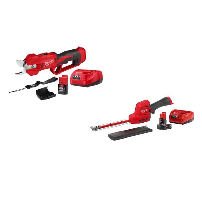 Milwaukee M12 FUEL 12V Brushless Cordless Brushless Cordless Pruner w/M12 8 in. Hedge Trimmer, 4.0 Ah & 2.0 Ah Battery, Charger