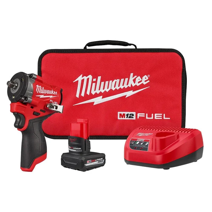 Milwaukee M12 FUEL 12V Li-Ion Brushless Cordless Stubby 3/8 in. Impact Wrench Kit w/(1) 5.0 Ah High Output Battery 2562-21