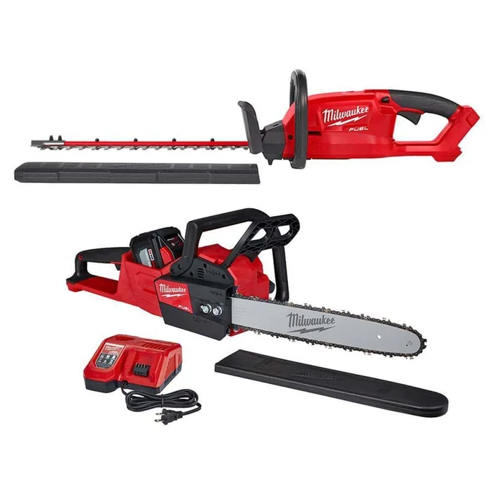 Milwaukee M18 FUEL 18 in. 18V Lithium-Ion Cordless Brushless Hedge Trimmer w/16 in. Chainsaw 12AH Battery & Charger (2-Tool)