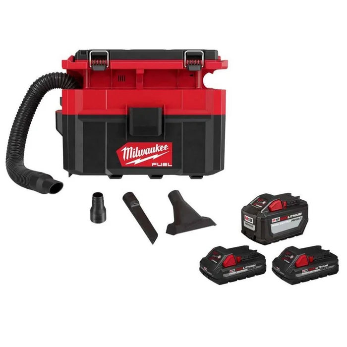 Milwaukee M18 FUEL PACKOUT 18-Volt Lithium-Ion Cordless 2.5 Gal. Wet/Dry Vacuum w/M18 High Output 12.0Ah and (2) 3.0Ah Batteries