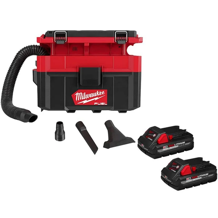Milwaukee M18 FUEL PACKOUT 18-Volt Lithium-Ion Cordless 2.5 Gal. Wet/Dry Vacuum with 2 M18 HIGH OUTPUT 3.0 Ah Batteries