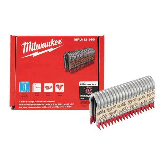 Milwaukee MPU112-960 1-1/2 in. 9-Gauge Galvanized Staples for M18 FUEL Utility Fencing Stapler (960 Per Box)