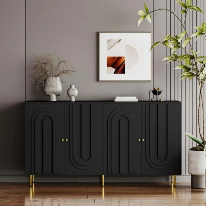 Modern Black Lacquered 4 Door Wooden Cabinet Sideboard Buffet Server Cabinet Storage Cabinet, for GL-W1435P228914