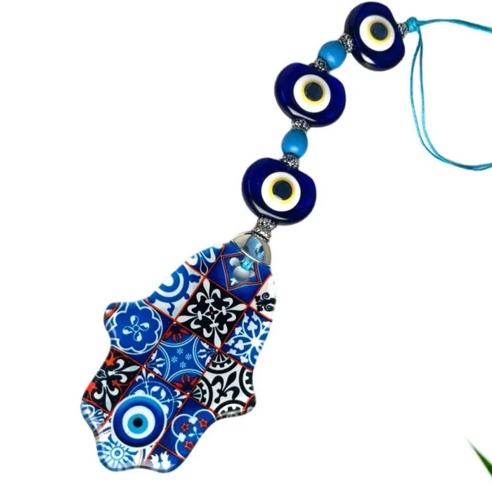Modern Fusion Glass Hamsa Evil Eye Tiles