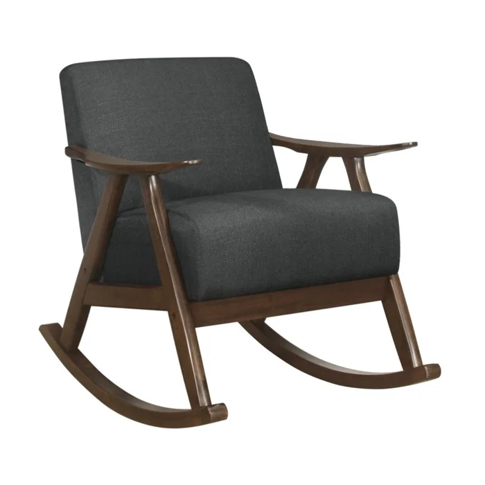 Modern Home Furniture 1pc Rocking Chair Dark Gray Fabric Upholstered Dark Walnut Finish Wood Cushion GL-B011P255258