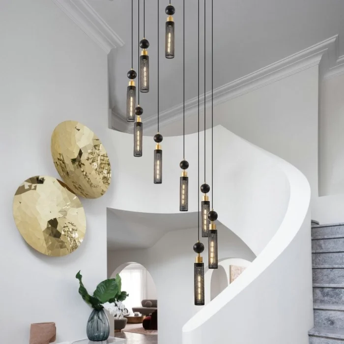 Modern Industrial Multi-Light Pendant Chandelier – 9-Light Black and Gold Adjustable Ceiling Light GL-W1340P233176