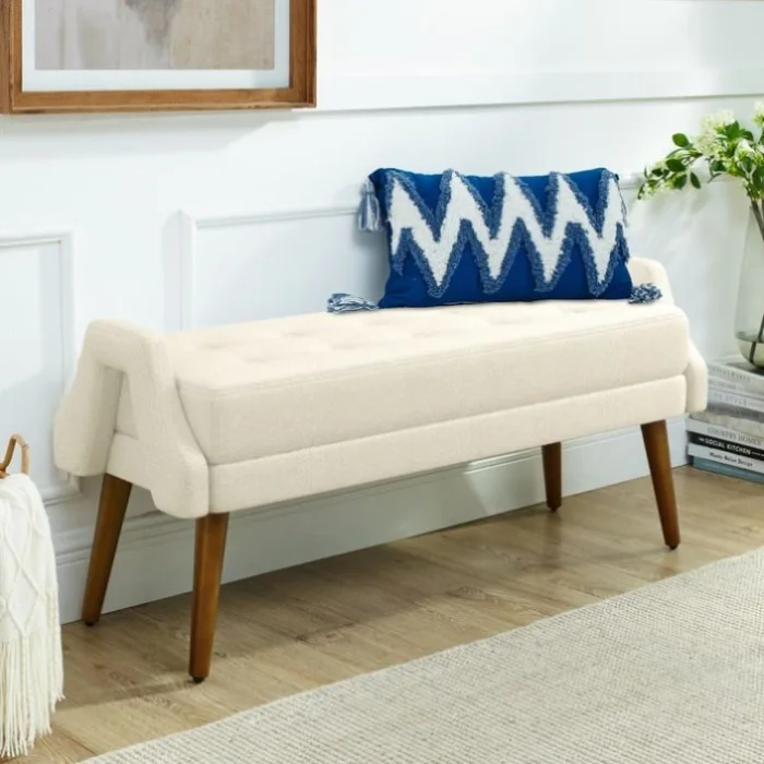 Modern living room bench, made of looped yarn fabric, with soft cushion, irregular geometric GL-W487P183022