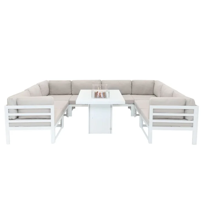 Modular Garden Furniture Set With Fire Pit – White