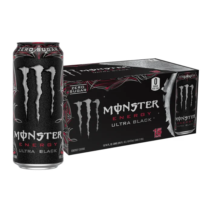 Monster Energy Ultra Black, Sugar Free Energy Drink, 16 Ounce (Pack of 15)