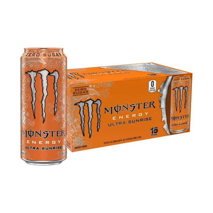Monster Energy Ultra Sunrise, Sugar Free Energy Drink, 16 Fl Oz (Pack of 15)