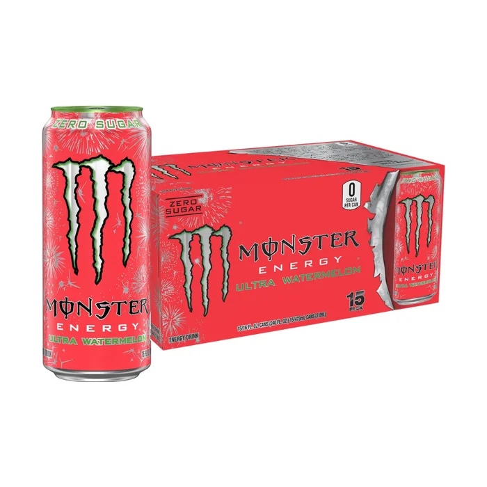 Monster Energy Ultra Watermelon, Sugar Free Energy Drink, 16 Ounce (Pack of 15)
