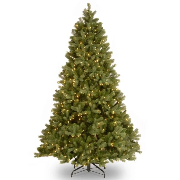 National Tree Company Pre-lit ‘Feel Real’ Artificial Full Downswept Christmas Tree, Green, Douglas Fir, White Lights, Includes Stand, 7 feet