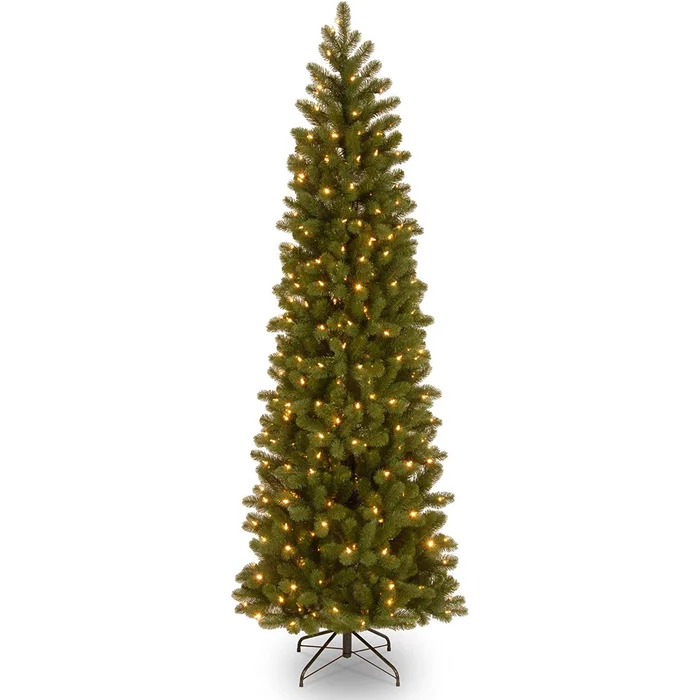 National Tree Company Pre-Lit ‘Feel Real’ Artificial Slim Downswept Christmas Tree, Includes PowerConnect and Stand, 7.5 feet