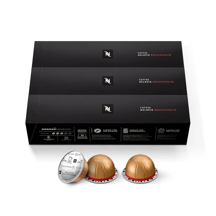 Nespresso Vertuo Melozio Decaffeinato, Medium Roast Espresso, 30 Count Coffee Capsules