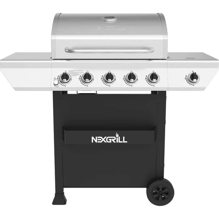 Nexgrill 300-0059 5-Burner Propane Gas Grill in Stainless Steel with Side Burner and Condiment Rack with Cover