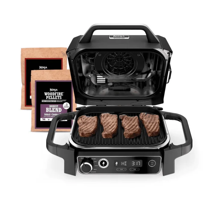 Ninja OG701 Woodfire Outdoor Grill & Smoker, 7-in-1 Master Grill, BBQ Smoker and Air Fryer with Woodfire Technology