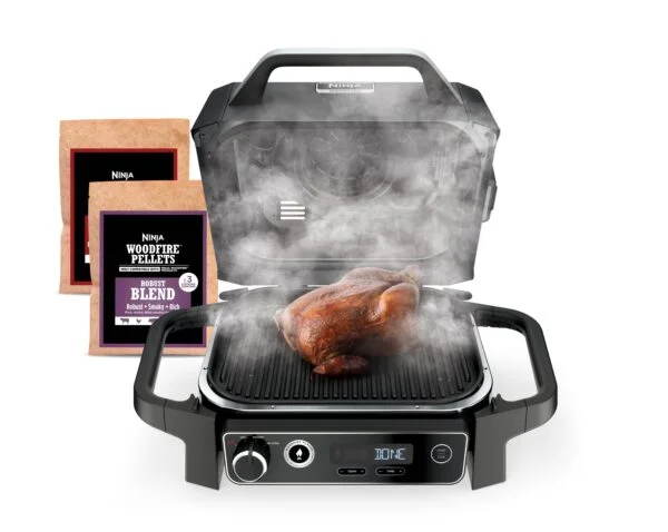 Ninja Woodfire 141 sq in 1760 Watts Electric Outdoor Grill & Smoker with Air Fry, BBQ Smoke, and Real Wood Pellet Flavor