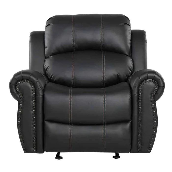 Noble House Gavin 39 in. Black Faux Leather Nailhead Trim 3 Position Recliner