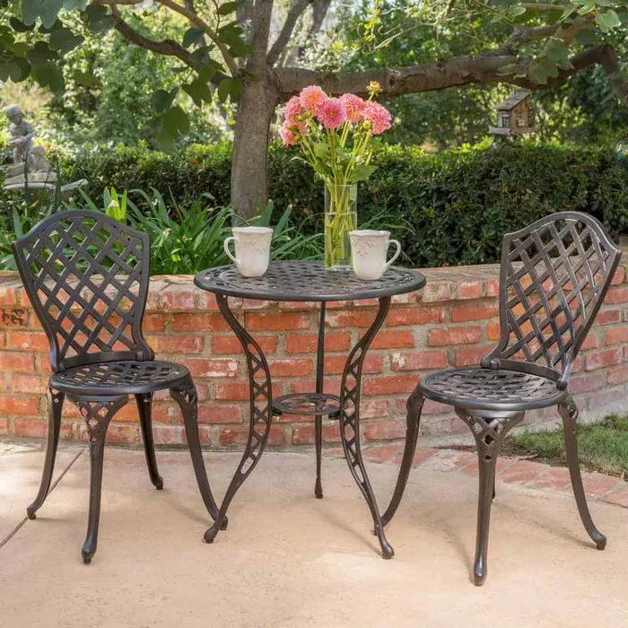 Noble House La Sola Black With Bronze 3-Piece Metal Round Outdoor Bistro Set