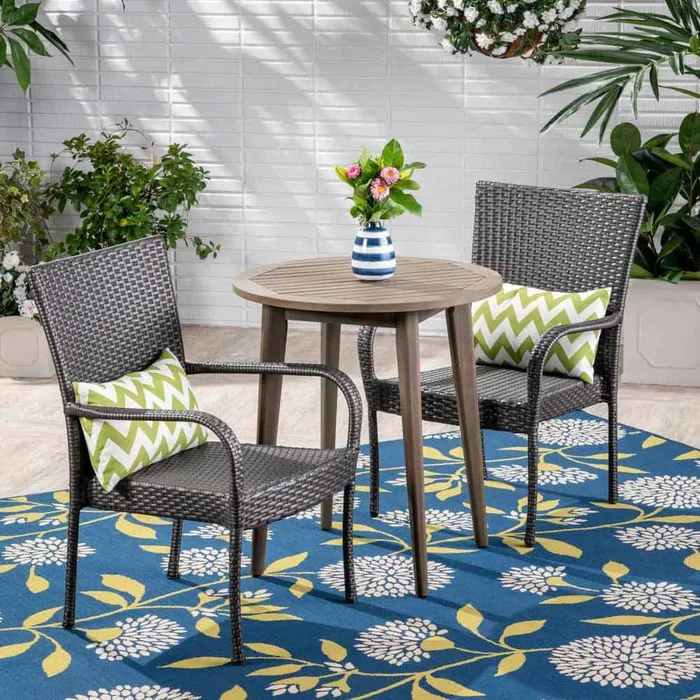 Noble House Linwood Gray 3-Piece Wood and Plastic Outdoor Bistro Set