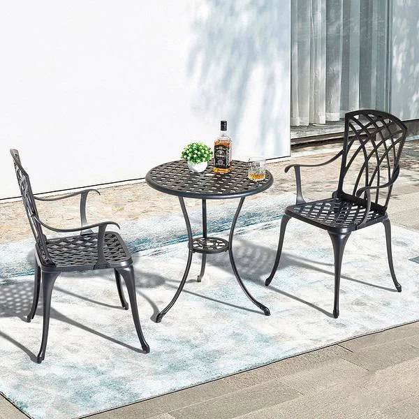 Nuu Garden 3-Piece Black Bistro Patio Set with Aluminum Table and Chairs