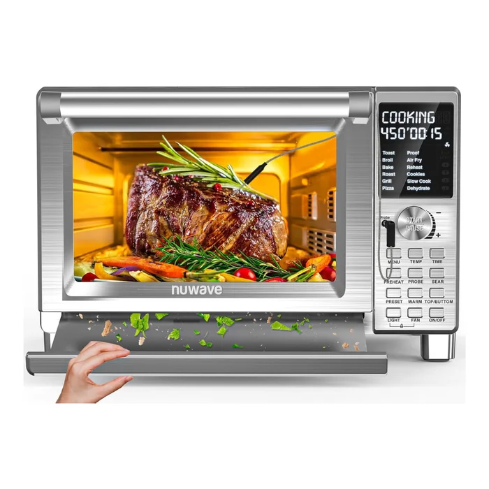 Nuwave Bravo XL Pro Air Fryer Toaster Oven, Improved 100% Super Convection, Quicker & Crispier Results, Stainless Steel