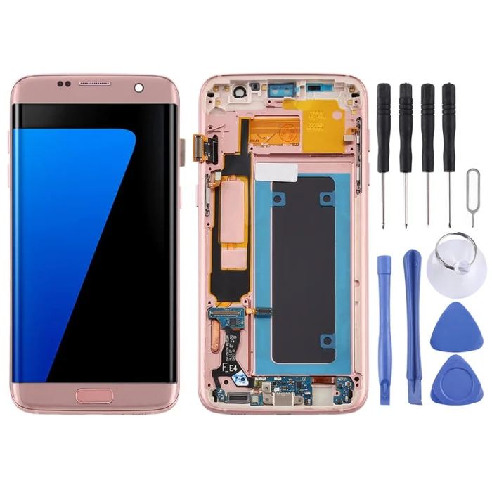 OLED LCD Screen for Samsung Galaxy S7 Edge / SM-G935F Digitizer Full Assembly with Frame (Pink)