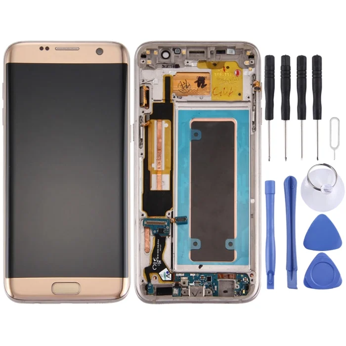 Original LCD Screen and Digitizer Full Assembly with Frame & Charging Port Board & Volume Button & Power Button For Galaxy S7 Edge / G935F(Gold)