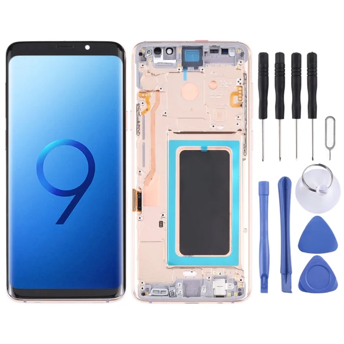 Original Super AMOLED LCD Screen for Galaxy S9 / G960F / DS / G960U / G960W / G9600 Digitizer Full Assembly with Frame (Gold)