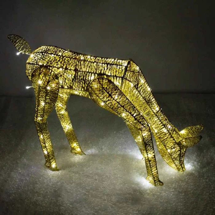 Outdoor Reindeer Christmas Light Up Decorations Standing Doe Gold Garden Xmas Decoration Figure with 120 Cool White LED Lights Indoor Outdoor Use