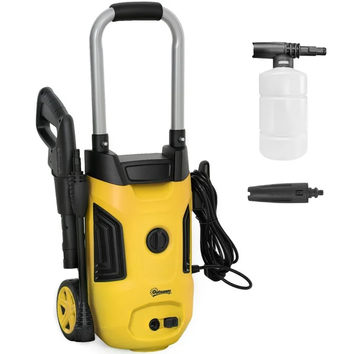 Outsunny 1800W High Pressure Washer, 150 Bar Pressure, 420 L/h Flow, Portable Power Washer Jet Wash Cleaner with Adjustable Nozzle, 6M Hose, Steel Handle for Home Patio Car Driveway, Yellow